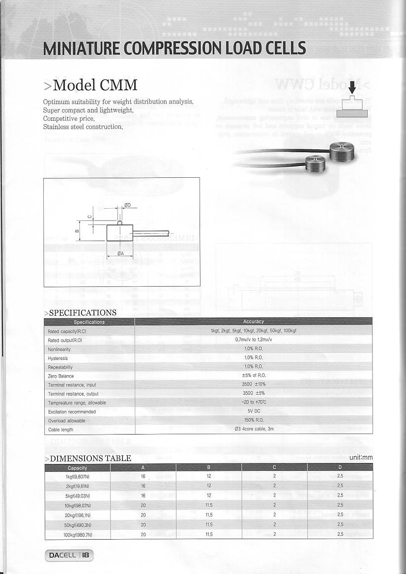 DAcell CMM 稱(chēng)重傳感器技術(shù)參數(shù)