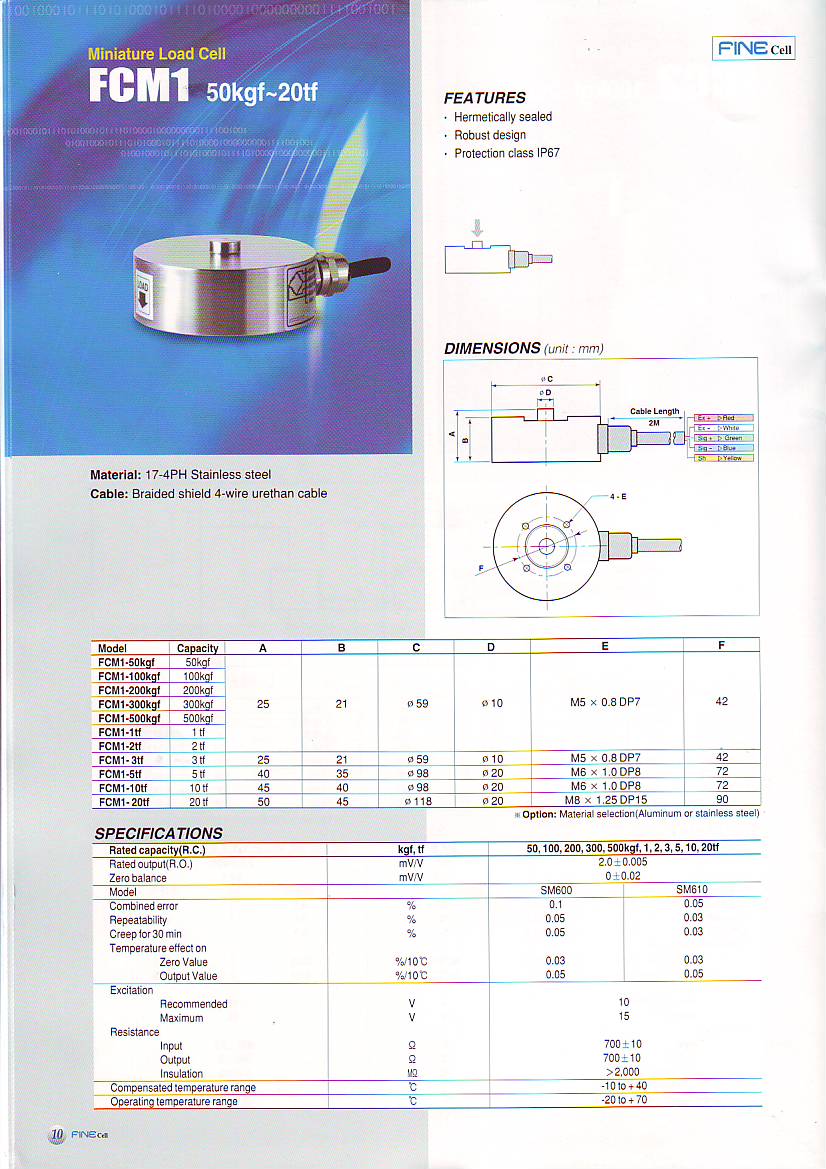 Fine FCM1 稱重傳感器技術(shù)參數(shù)圖